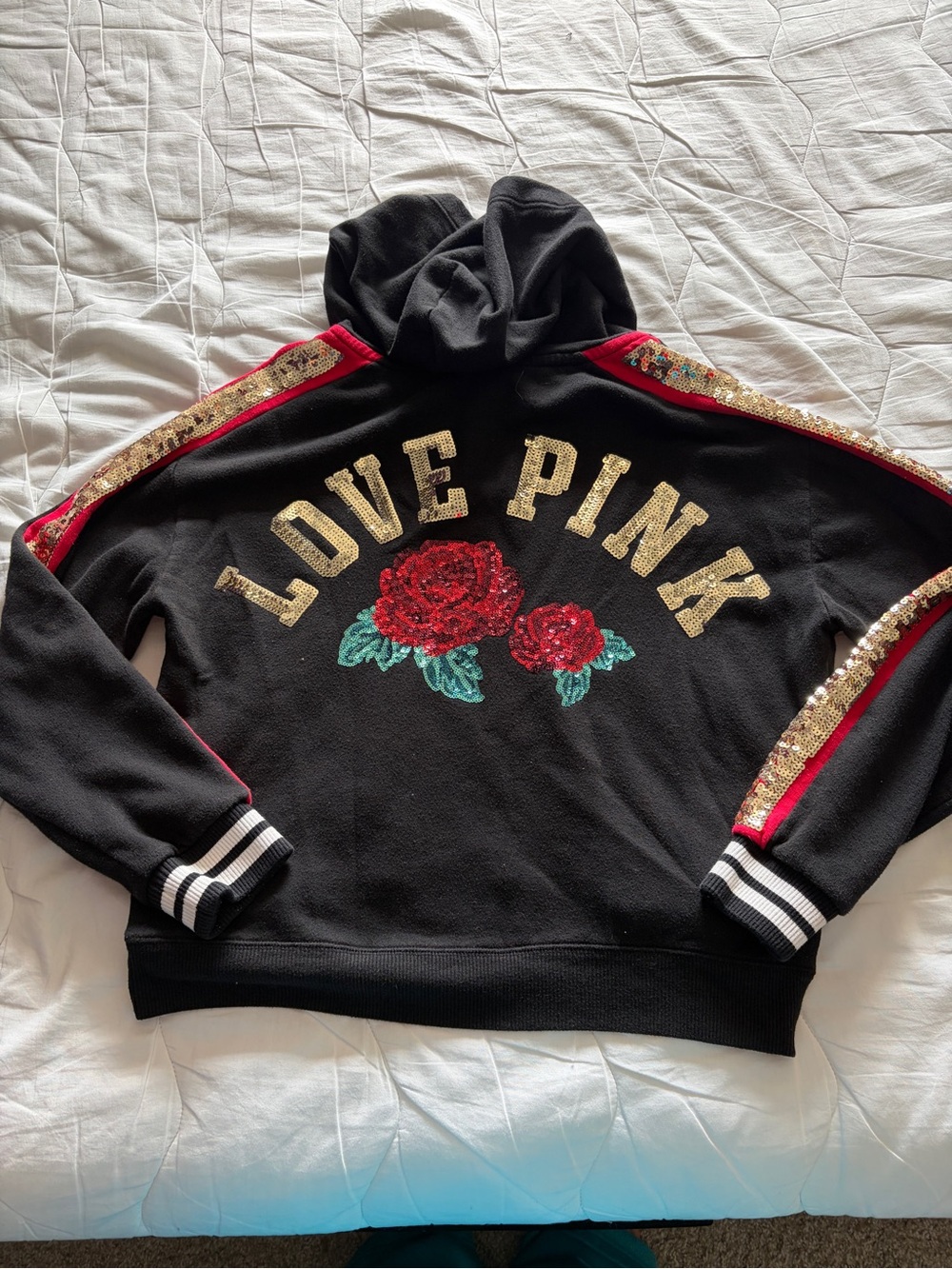 Victoria's Secret PINK Black Hoodie with Gold Rose Bling